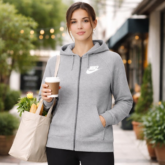 Nike Gray Full Zip Hoodie Womens Large Fleece Athleisure Jacket - Picture 2 of 7